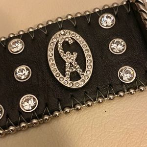 🌟 CHRISTINE ALEXANDER WESTERN SWAROVSKI CRYSTAL STUDDED LEATHER BELT